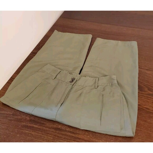 Contact Women’s Capri Rami- Rayon Blend M Army Green Wide Leg Minimalist Neutral - Picture 13 of 16